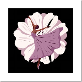 Ballerina in a lilac dress dancing on a flower background, tiptoe pose, ballet performe Posters and Art